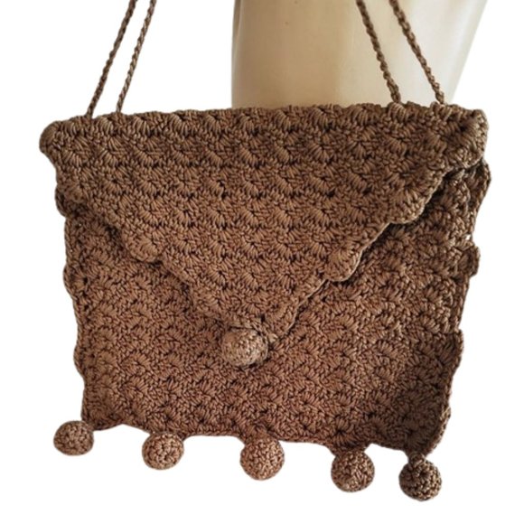 Antique Edwardian 1900s Brown Crocheted Vintage Small Handbag Purse Reticule - Picture 3 of 5